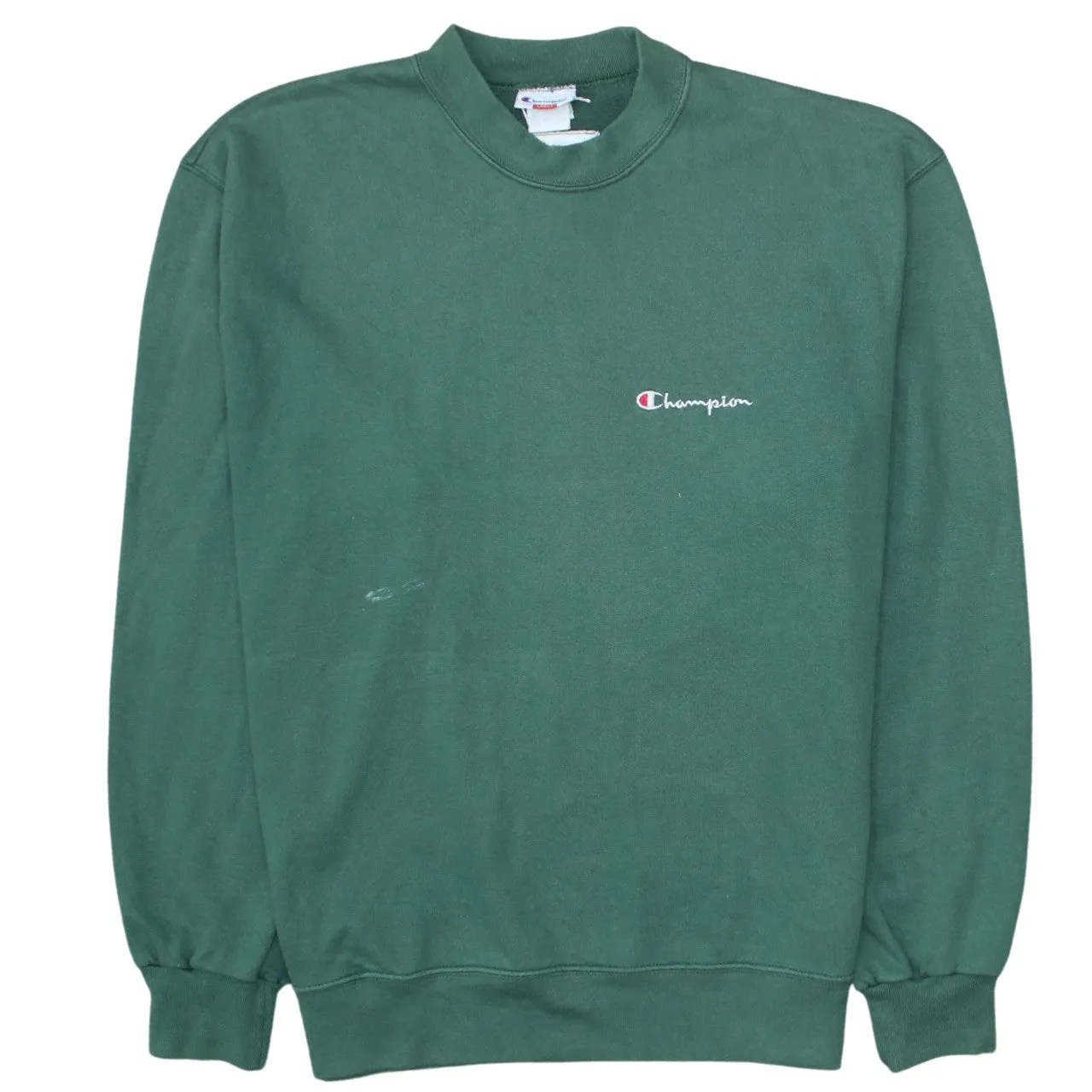 Champion Green Sweatshirt Men's Large Embroidered Script Logo Crewneck Pullover Fleece Top sold by Vintage Club