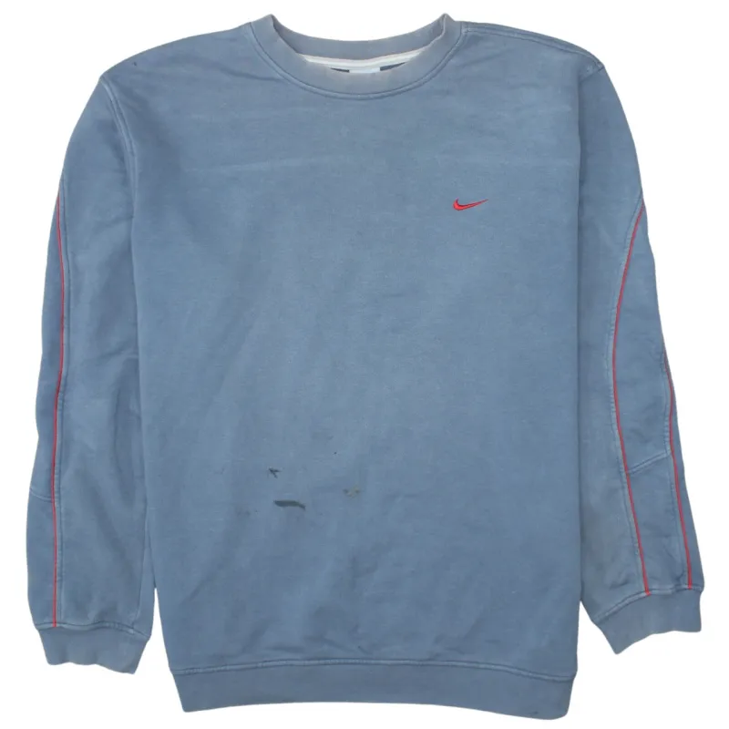 Nike Blue Sweatshirt Men's XLarge Embroidered Swoosh Contrast Red Piping Pullover Top made by Nike