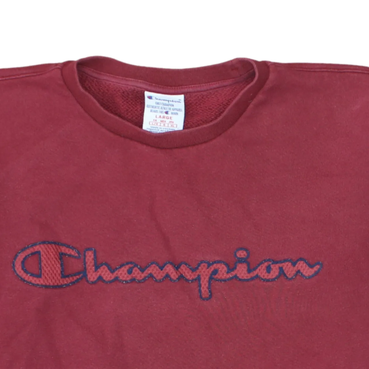 Champion Burgundy Red Sweatshirt Men's Large Embroidered Logo Elbow Panels Pullover Jumper sold by Vintage Club product image thumbnail 3