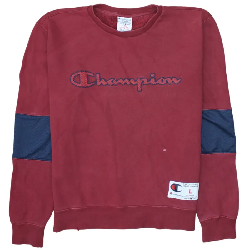 Champion Burgundy Red Sweatshirt Men's Large Embroidered Logo Elbow Panels Pullover Jumper sold by Vintage Club