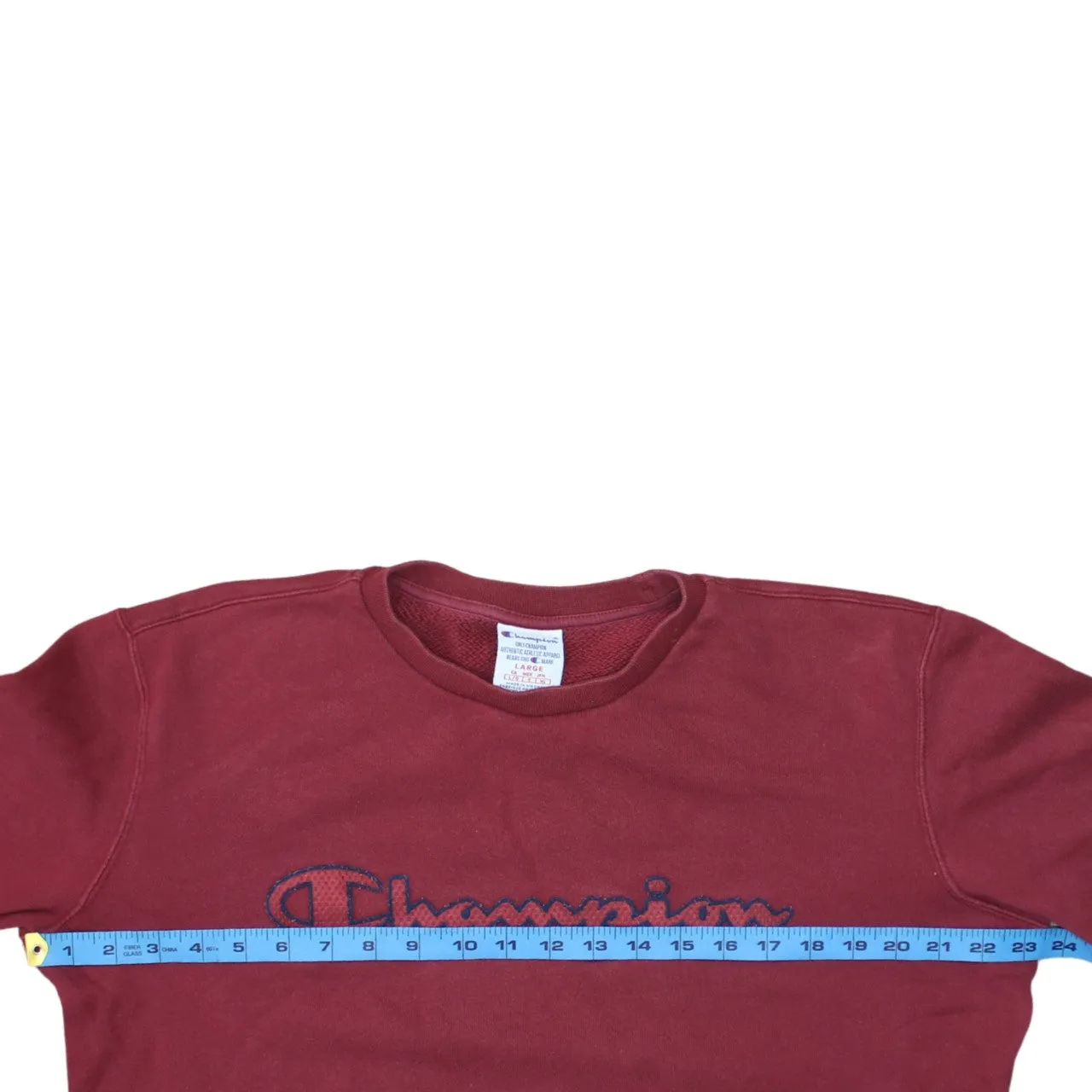 Champion Burgundy Red Sweatshirt Men's Large Embroidered Logo Elbow Panels Pullover Jumper sold by Vintage Club product image thumbnail 5
