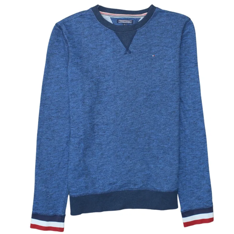 Tommy Hilfiger Blue Marl Sweatshirt Men's Medium Embroidered Flag Logo Contrast Cuffs Pullover Jumper sold by Vintage Club