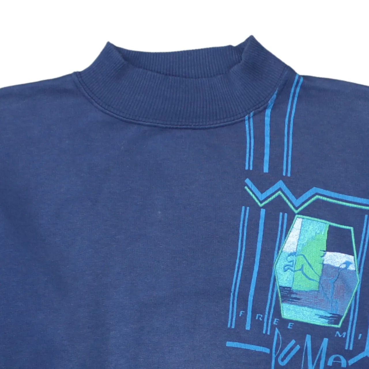 Puma Navy Blue Sweatshirt Men's Medium Printed Chest Graphic Ribbed Hem Crewneck Pullover sold by Vintage Club product image thumbnail 3