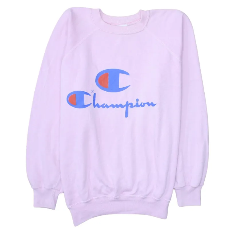 Champion Light Pink Sweatshirt Women's Large Printed Logo Crewneck Pullover Fleece Top sold by Vintage Club