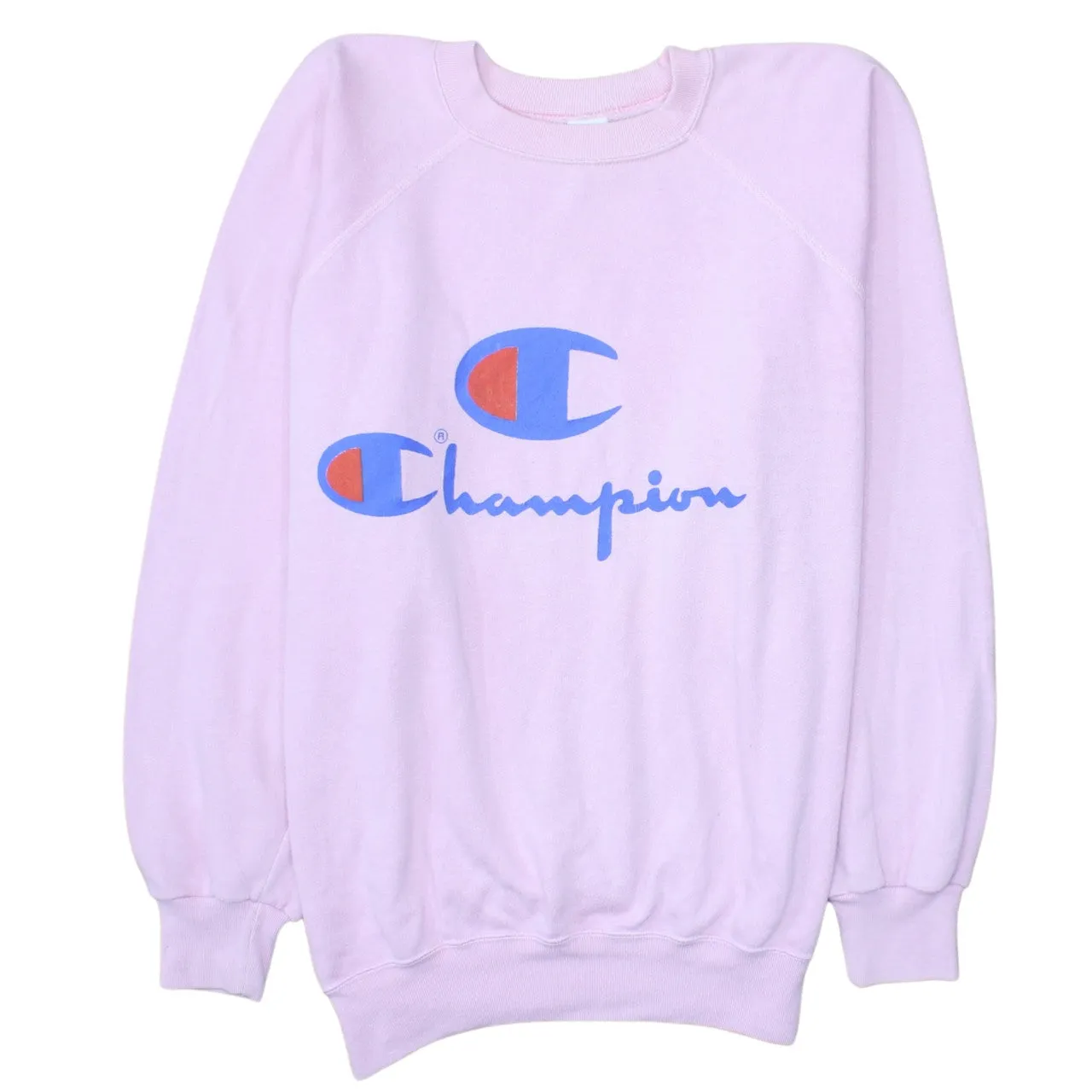 Champion Light Pink Sweatshirt Women's Large Printed Logo Crewneck Pullover Fleece Top sold by Vintage Club