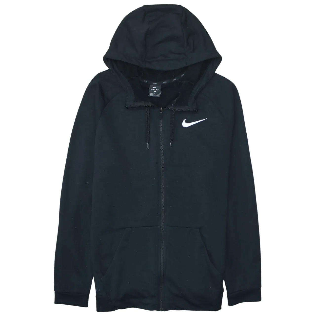 Nike Black Full Zip Hoodie Men’s Large Embroidered Swoosh Split Pocket Sweatshirt sold by Vintage Club