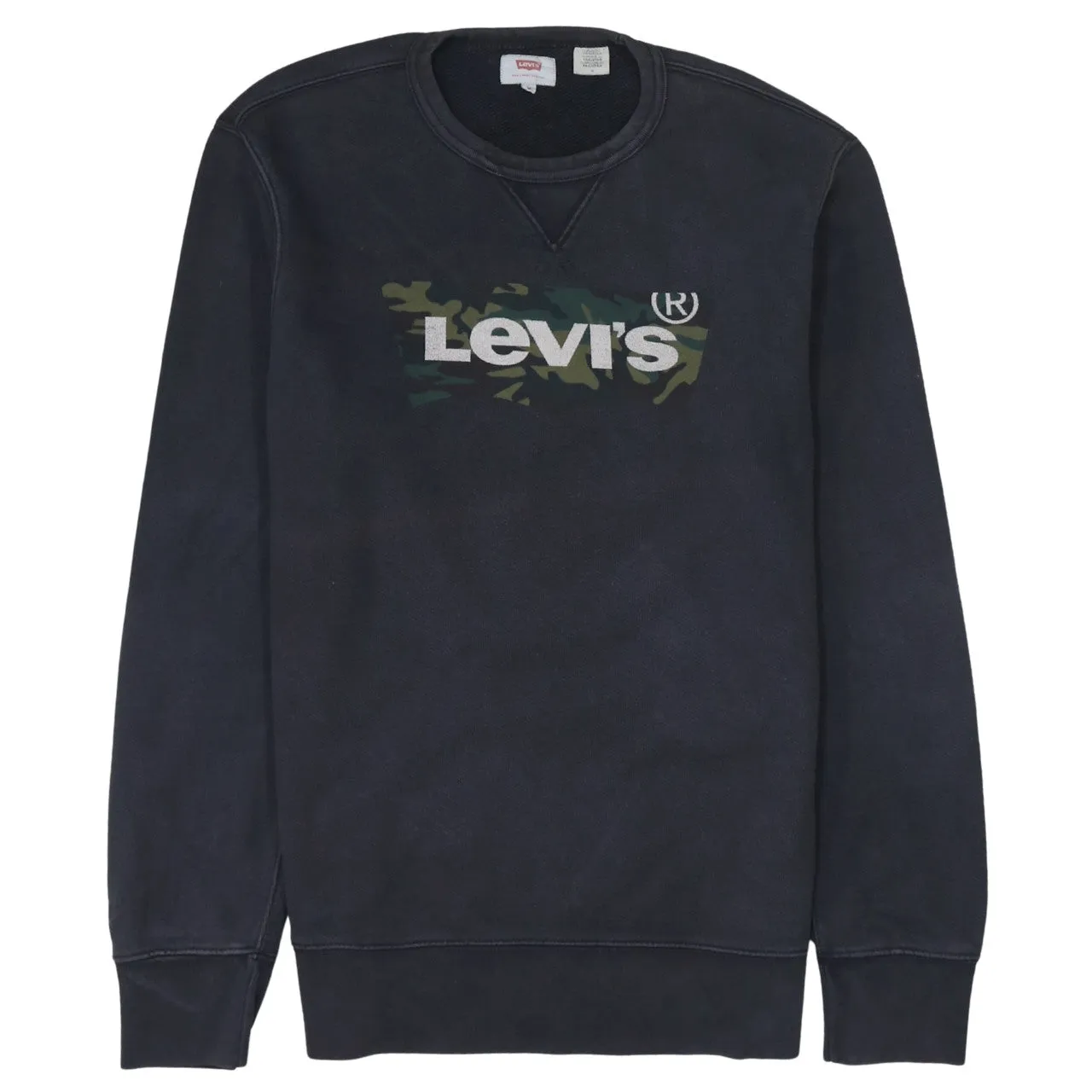 Levi's Black Sweatshirt Men's Medium Camo Printed Logo Crewneck Pullover Fleece Top sold by Vintage Club