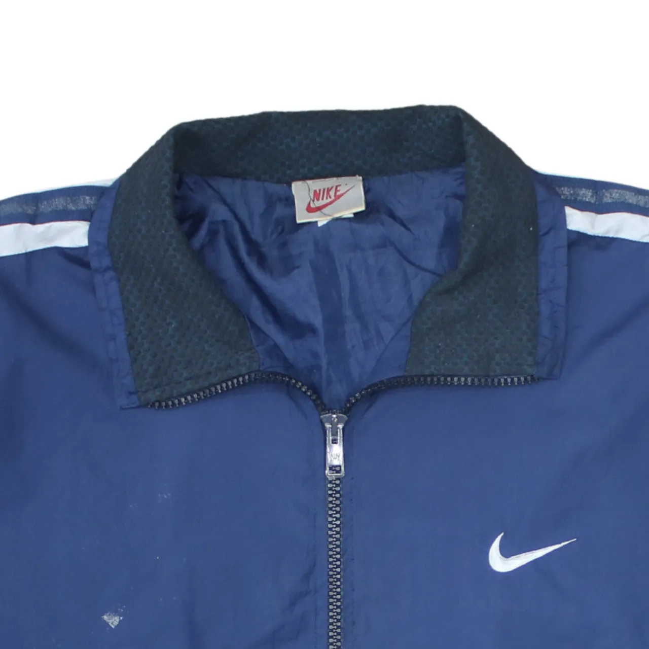 Nike Navy Blue Jacket Men's Small Embroidered Swoosh Stripe Sleeve Zip Pockets Windbreaker sold by Vintage Club product image thumbnail 3