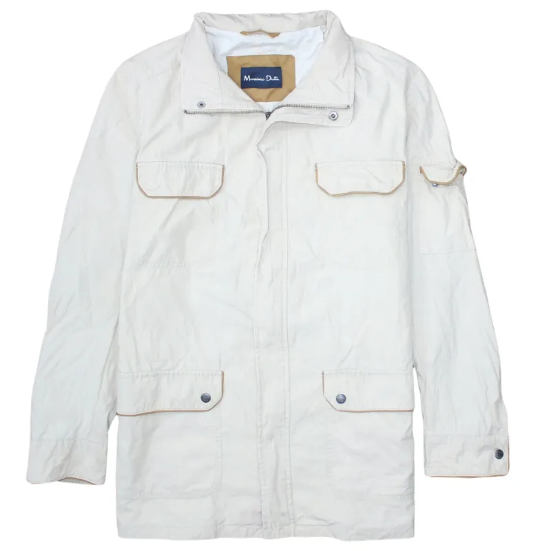 Massimo Dutti Beige Cream Jacket Men's Medium Multi Pocket Zip Front Lightweight Windbreaker sold by Vintage Club