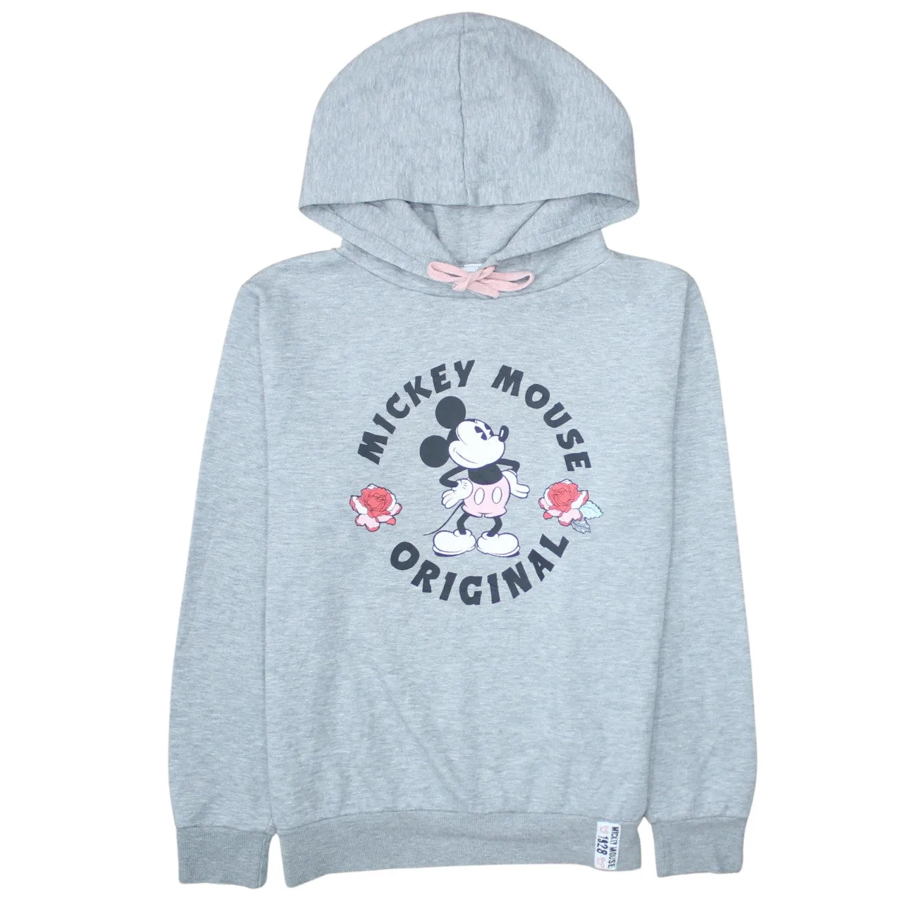 Disney Light Grey Hoodie Women’s Medium Mickey Mouse Printed Graphic Pullover Sweatshirt sold by Vintage Club