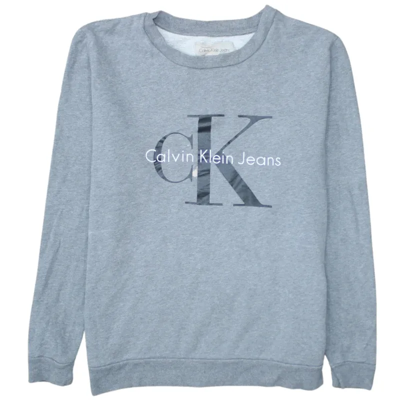 Calvin Klein Grey Sweatshirt Men's Small Printed CK Logo Crewneck Pullover Top sold by Vintage Club