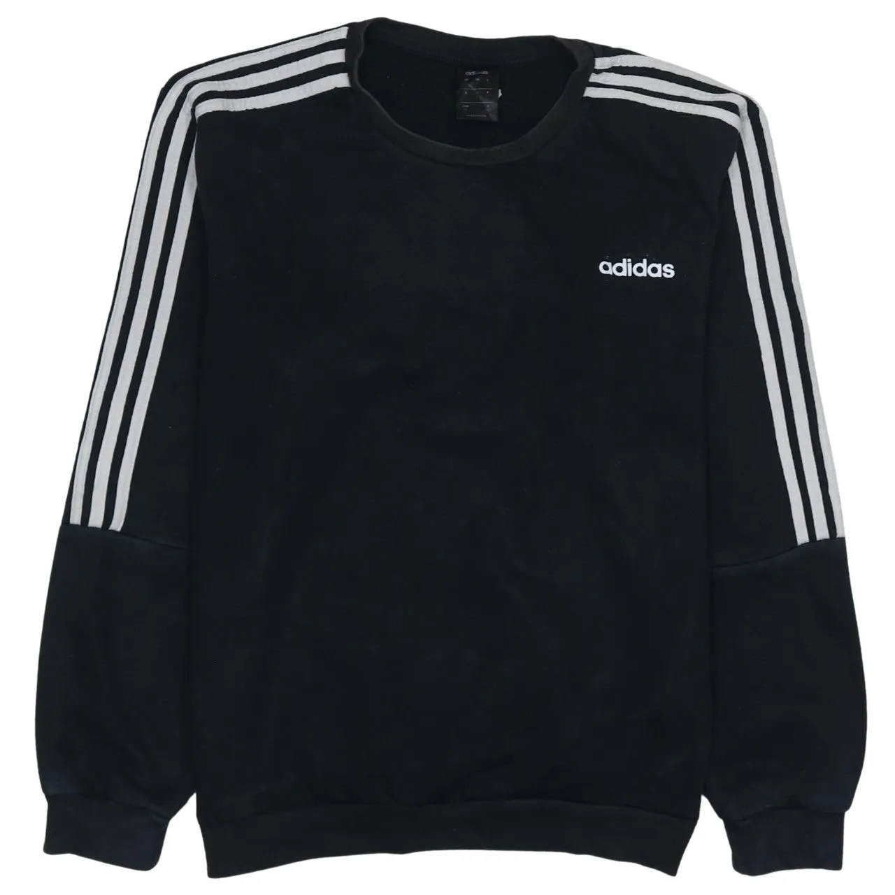 Adidas Black Sweatshirt Men's Large Three Stripe Sleeves Embroidered Chest Logo Pullover Top sold by Vintage Club