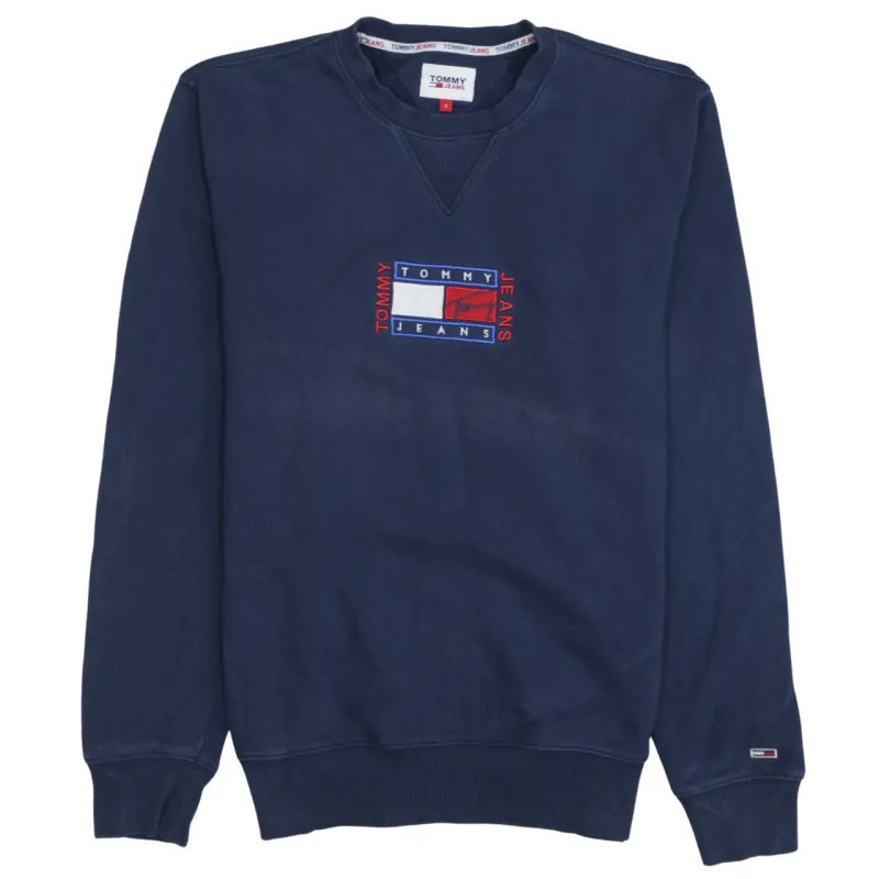 Tommy Jeans Navy Blue Sweatshirt Men's Small Embroidered Flag Logo Crewneck Pullover sold by Vintage Club