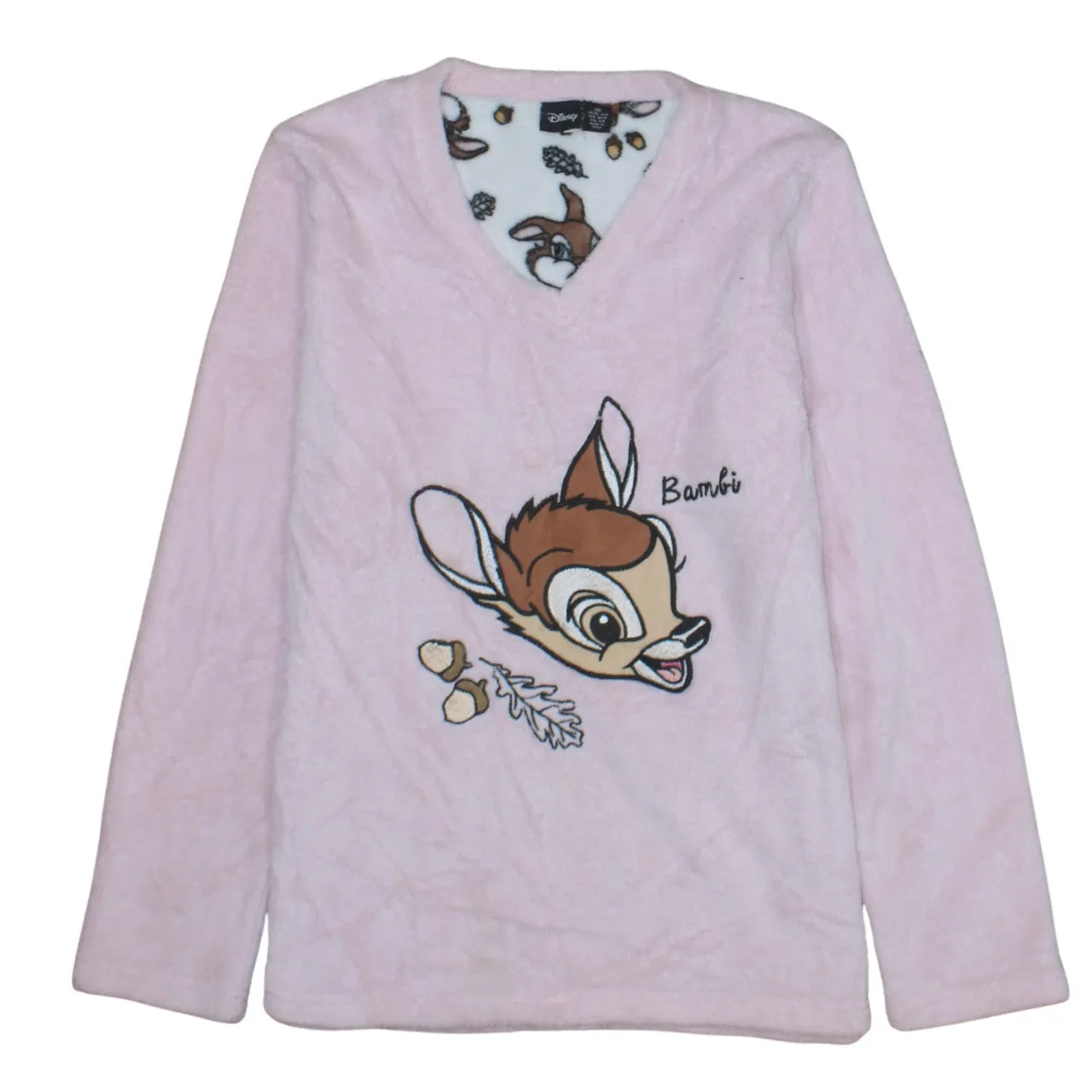 Disney Light Pink Fleece Sweatshirt Women’s Medium Bambi Embroidered Graphic Lounge Top sold by Vintage Club