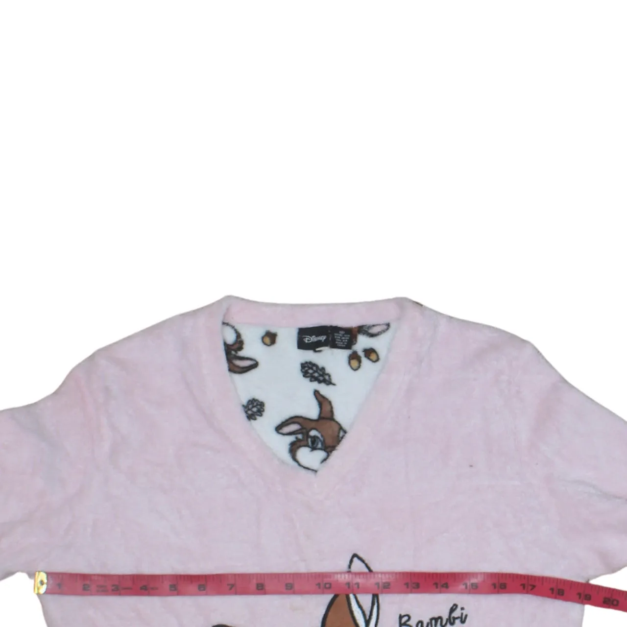Disney Light Pink Fleece Sweatshirt Women’s Medium Bambi Embroidered Graphic Lounge Top sold by Vintage Club product image thumbnail 5