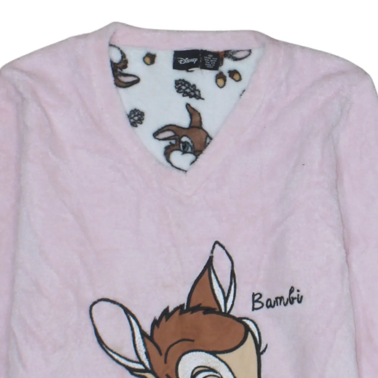Disney Light Pink Fleece Sweatshirt Women’s Medium Bambi Embroidered Graphic Lounge Top sold by Vintage Club product image thumbnail 3