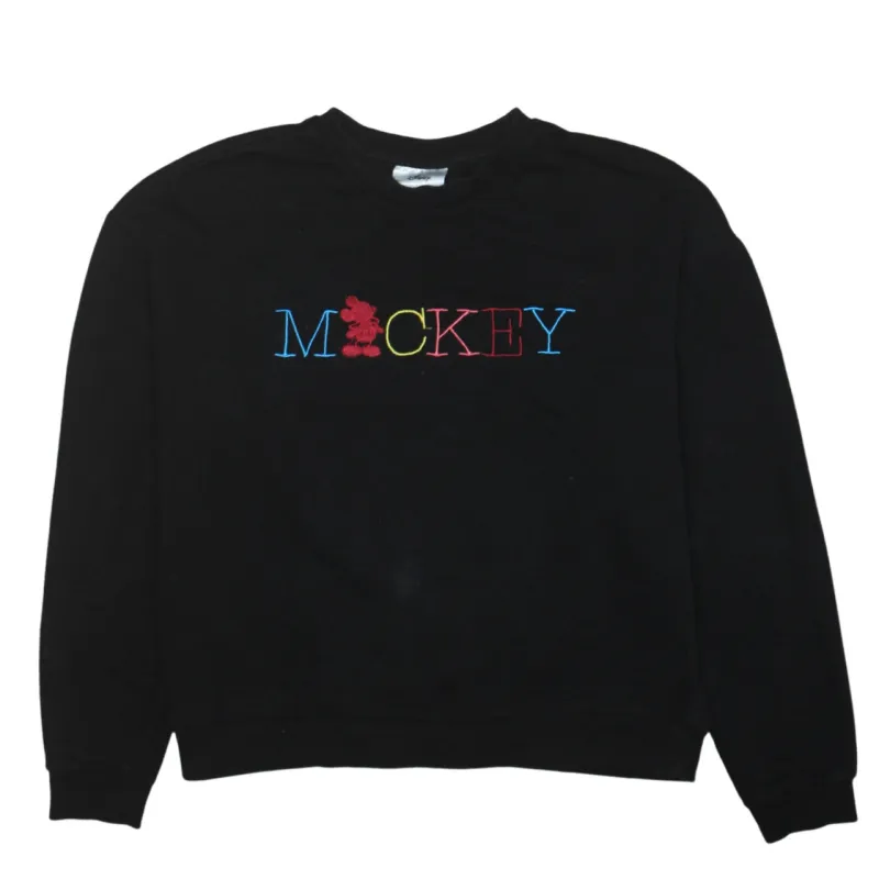 Disney Black Sweatshirt Men's Small Embroidered Mickey Logo Crewneck Pullover Fleece Top sold by Vintage Club
