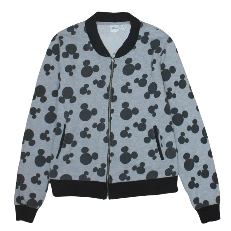 Disney Grey Mickey Mouse Bomber Jacket Women's Small Printed All Over Zip Sweatshirt Top sold by Vintage Club