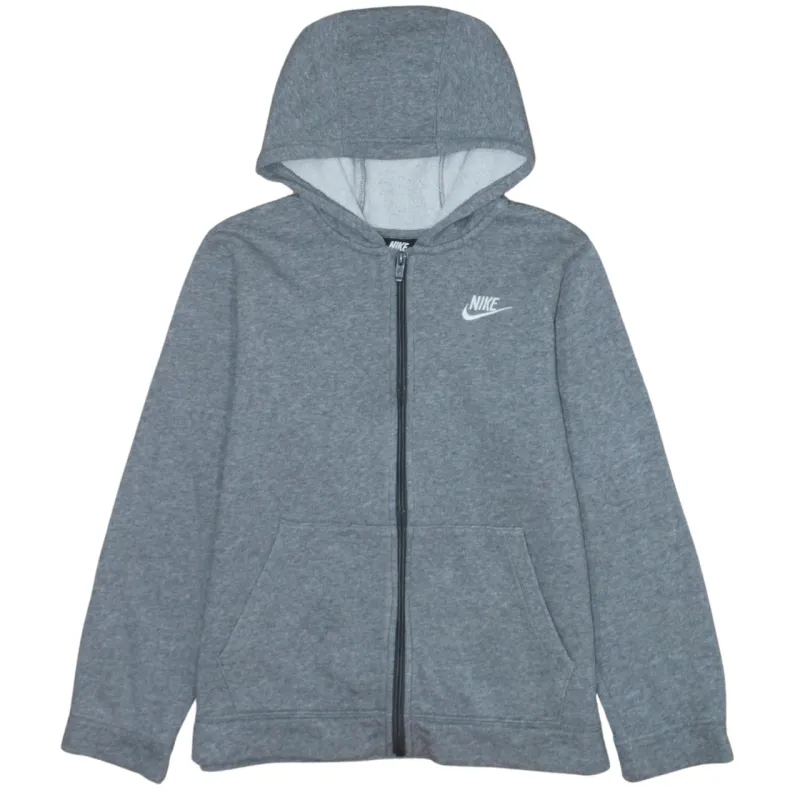 Nike Grey Full Zip Hoodie Women's Large Embroidered Swoosh Split Pocket Fleece Top Sweatshirt sold by Vintage Club