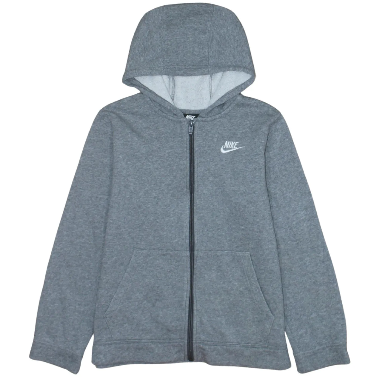 Nike Grey Full Zip Hoodie Women's Large Embroidered Swoosh Split Pocket Fleece Top Sweatshirt sold by Vintage Club