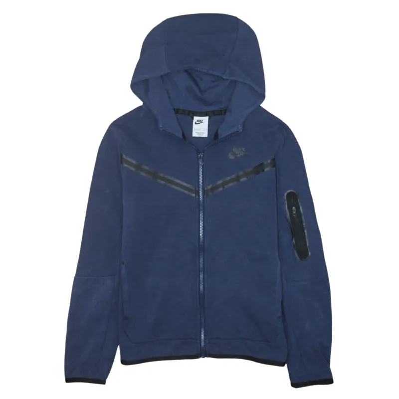 Nike Navy Blue Full Zip Hoodie Women’s Large Printed Logo Arm Pocket Casual Sweatshirt sold by Vintage Club