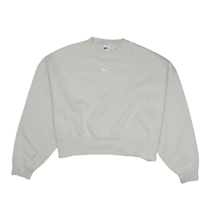Nike Beige Cream Sweatshirt Women’s XSmall Embroidered Swoosh Cropped Fit Pullover Top made by Nike