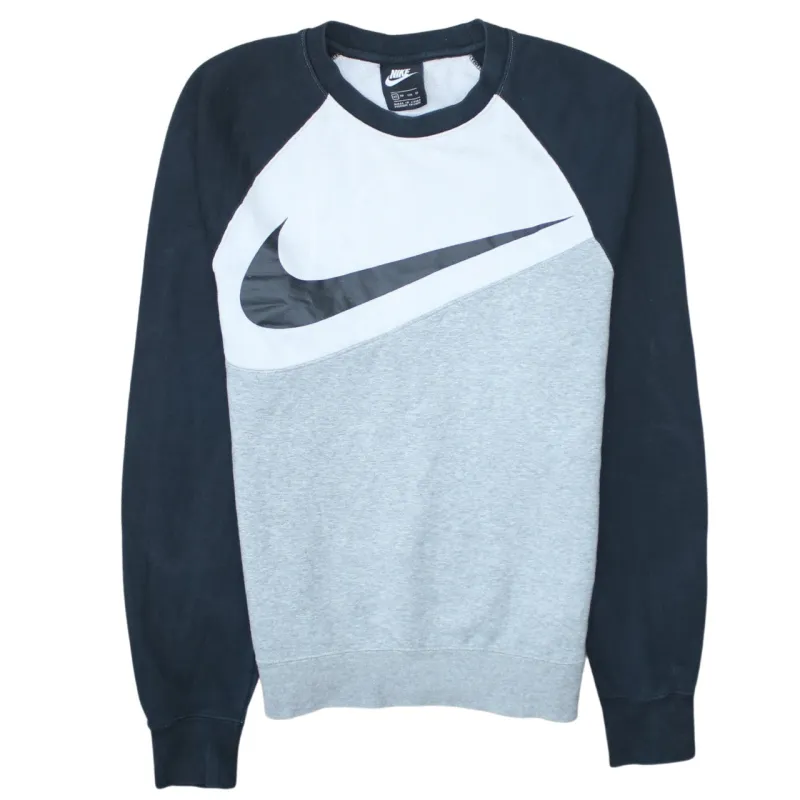 Nike Grey Colour Block Sweatshirt Men's XSmall Printed Swoosh Logo Crewneck Pullover Top made by Nike