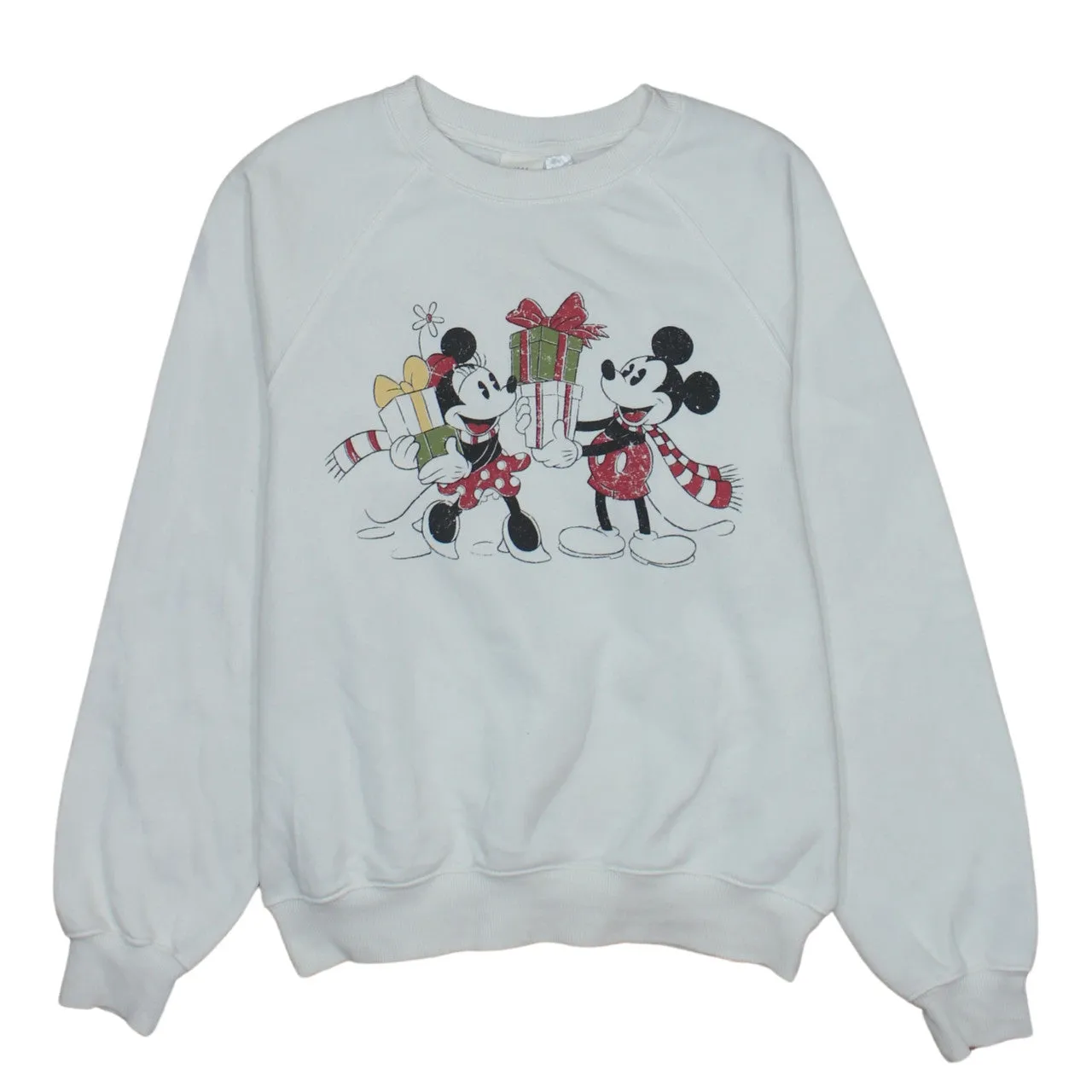 Disney Cream Sweatshirt Men's XSmall Printed Mickey Minnie Christmas Graphic Pullover sold by Vintage Club