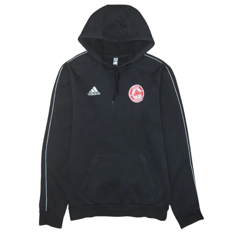 Adidas Black Hoodie Men's Small Printed Logos Sponsor Graphic Pullover Sweatshirt sold by Vintage Club