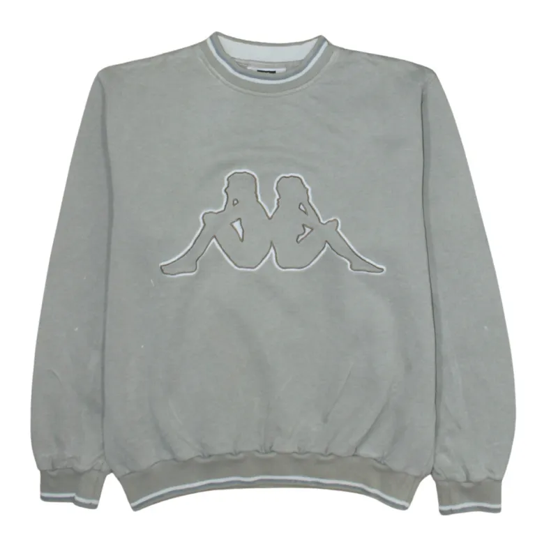Kappa Grey Sweatshirt Men's Small Embroidered Big Logo Ribbed Trim Crewneck Pullover made by Kappa