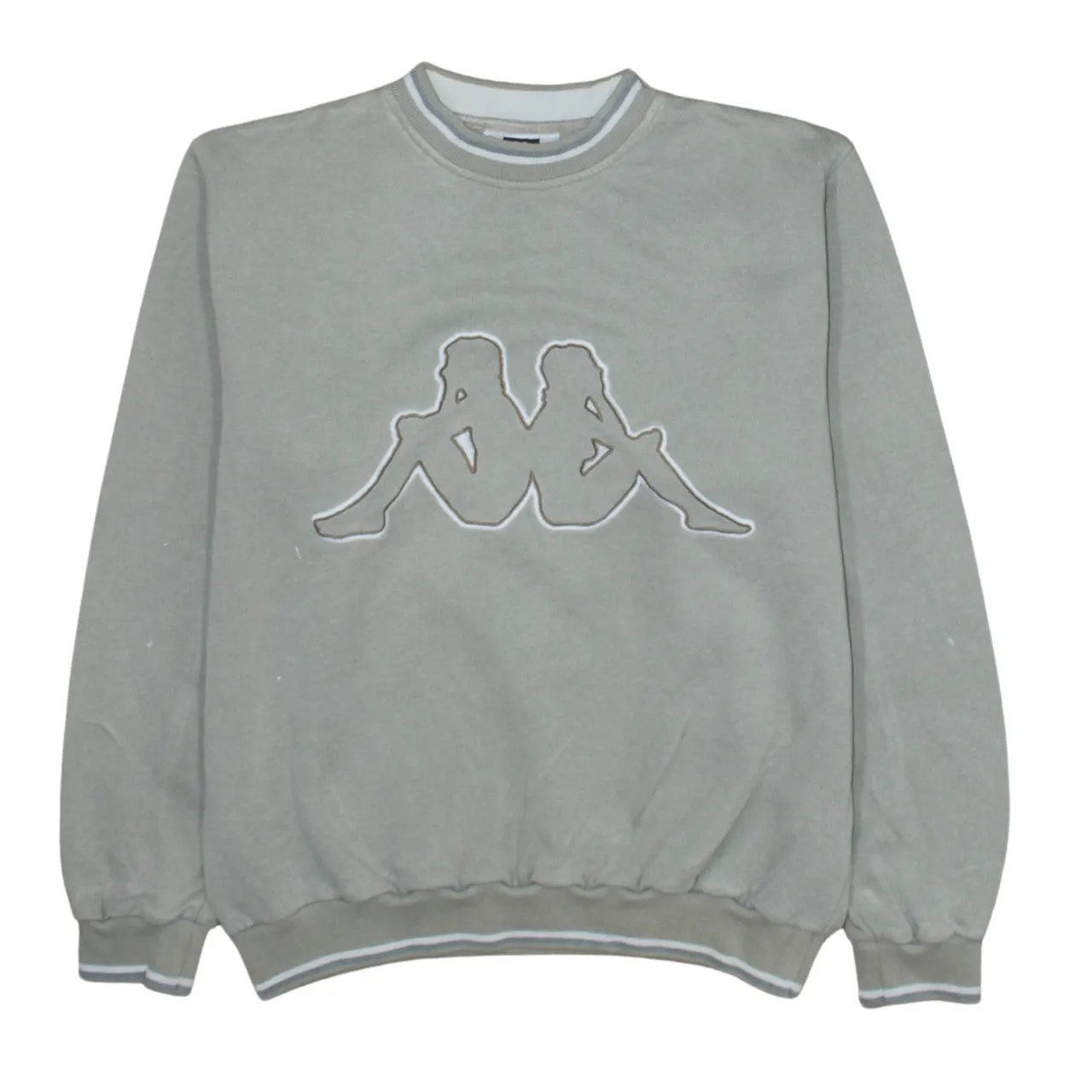 Kappa Grey Sweatshirt Men's Small Embroidered Big Logo Ribbed Trim Crewneck Pullover sold by Vintage Club