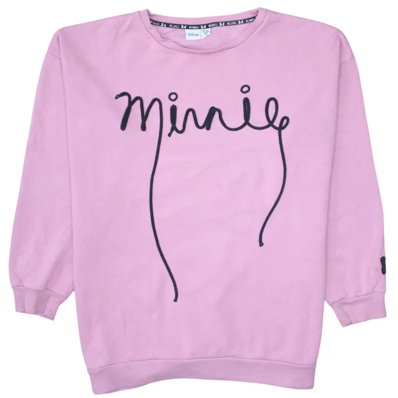 Disney Pink Minnie Sweatshirt Women's XLarge Embroidered Script Logo Fleece Pullover Top sold by Vintage Club