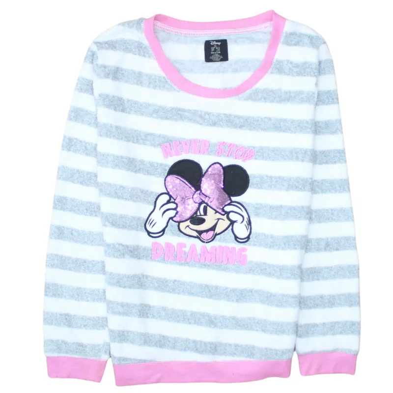 Disney White Grey Stripe Sweatshirt Men's Small Minnie Mouse Printed Fleece Top made by Vintage Club