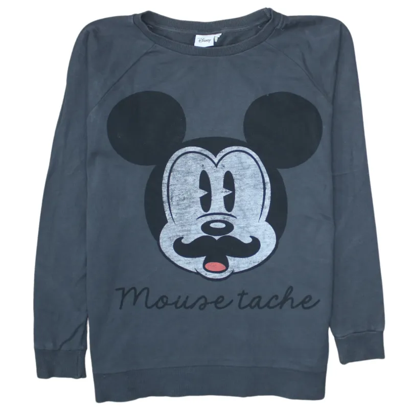 Disney Charcoal Grey Sweatshirt Women's UK14 Printed Mickey Mouse Graphic Pullover Top made by Vintage Club