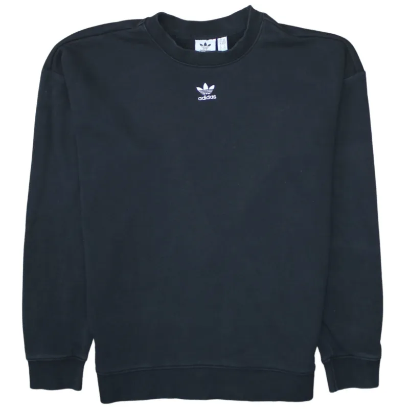 Adidas Black Sweatshirt Women’s XSmall Embroidered Trefoil Logo Crewneck Pullover Fleece Top sold by Vintage Club