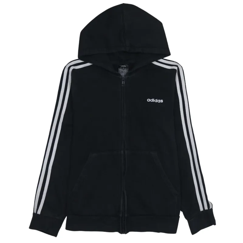 Adidas Black Full Zip Hoodie Men's Large Three Stripe Sleeves Embroidered Logo Sweatshirt made by Adidas