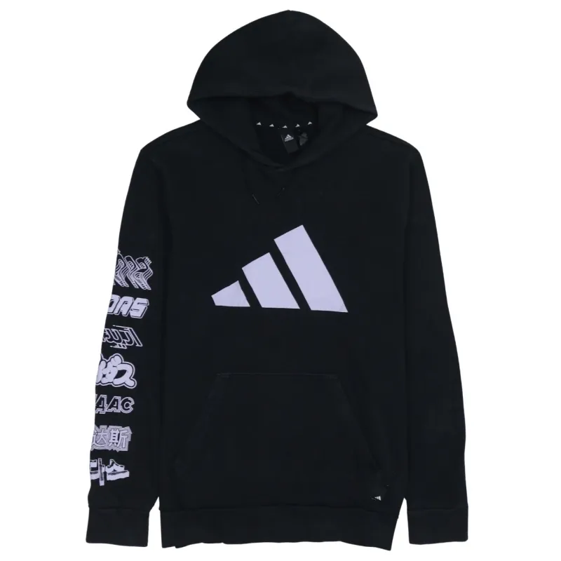 Adidas Black Hoodie Men's Small Printed Badge Of Sport Logo Graphic Sleeve Pullover Sweatshirt sold by Vintage Club