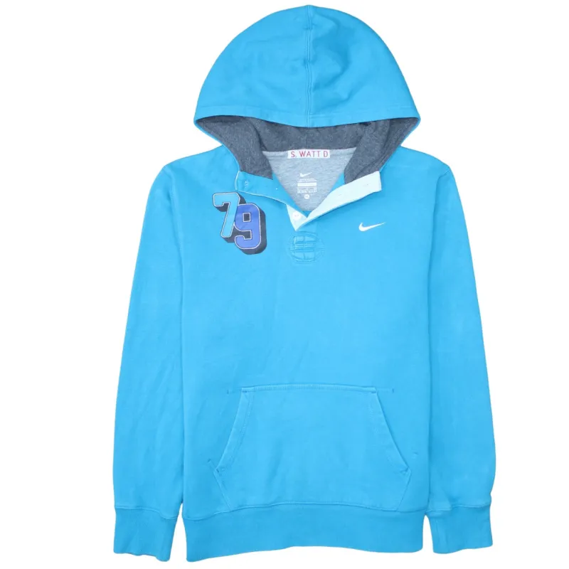 Nike 90's Swoosh Quarter Button Hoodie XLarge Blue sold by Vintage Club