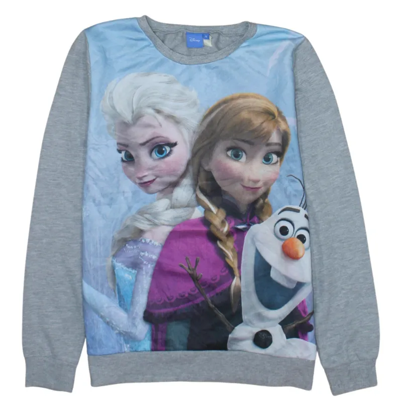 Disney 90's Frozen Girls Crew Neck Sweatshirt Medium Grey made by Disney
