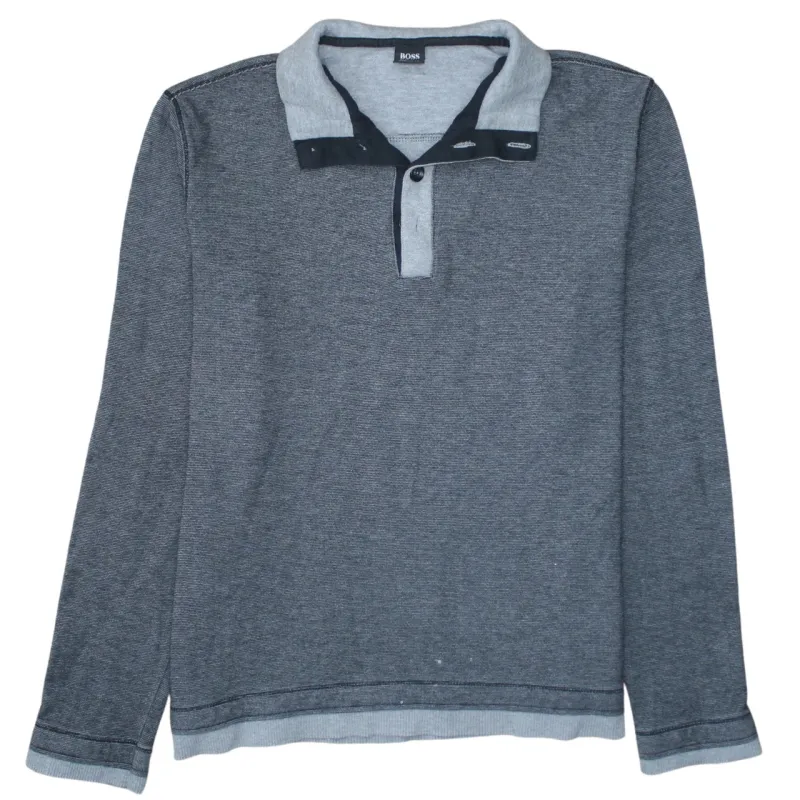 HUGO BOSS Grey Long Sleeve Polo Shirt Men’s XLarge Contrast Collar Casual Top sold by Vintage Club