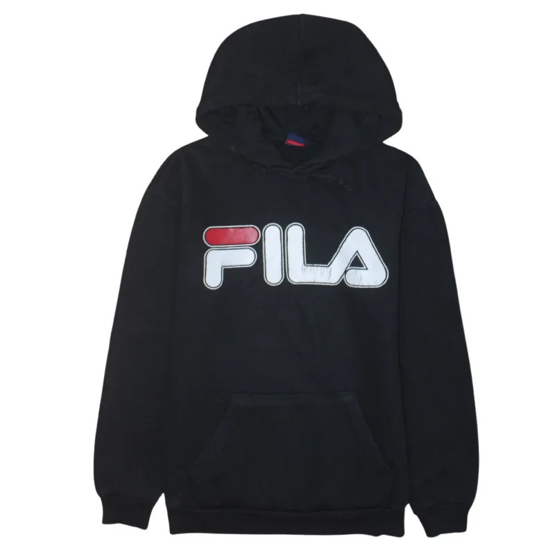 Fila Black Hoodie Men's Small Printed Big Logo Front Pocket Pullover Sweatshirt sold by Vintage Club