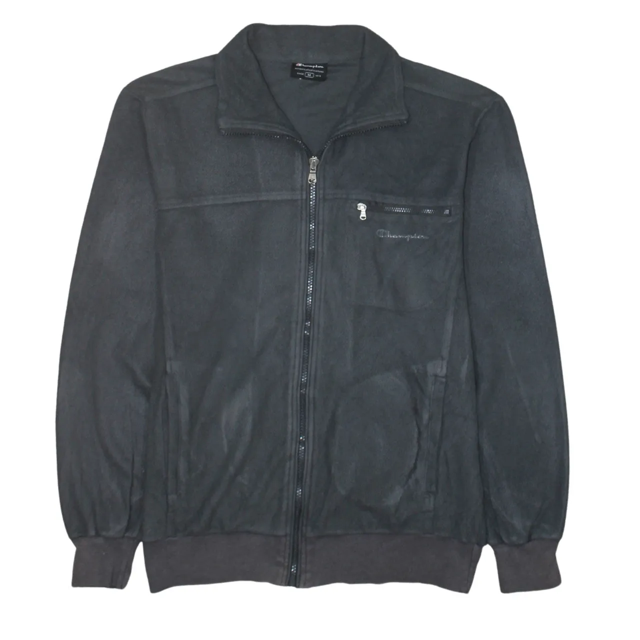 Champion Black Fleece Jacket Women’s Medium Embroidered Chest Logo Zip Pockets Outerwear sold by Vintage Club