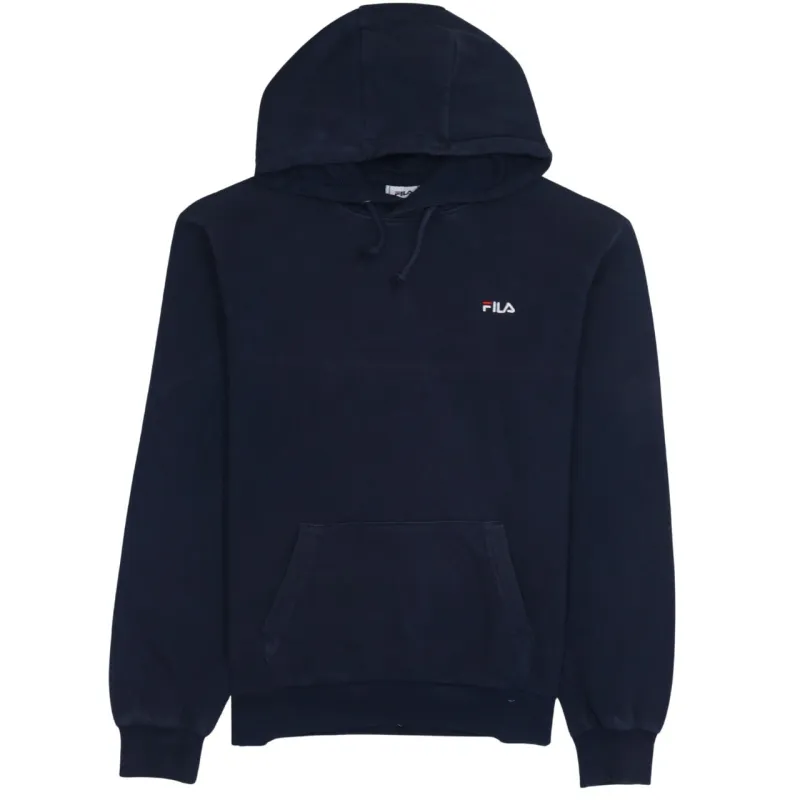 Fila Navy Blue Hoodie Men’s XSmall Embroidered Chest Logo Front Pocket Pullover Sweatshirt sold by Vintage Club