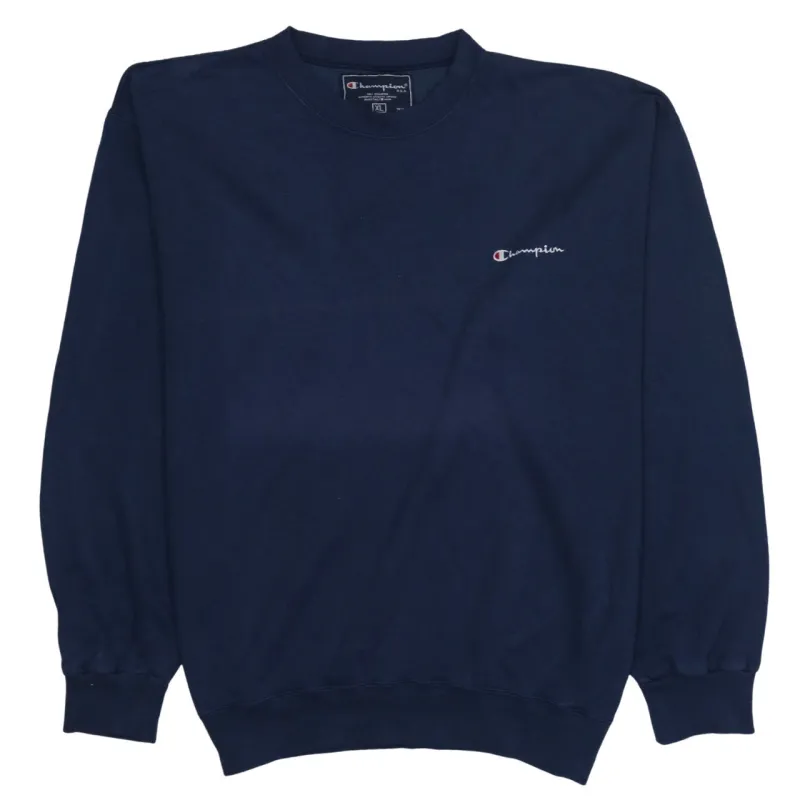 Champion Navy Blue Sweatshirt Men's XLarge Embroidered Chest Logo Ribbed Crewneck Pullover sold by Vintage Club