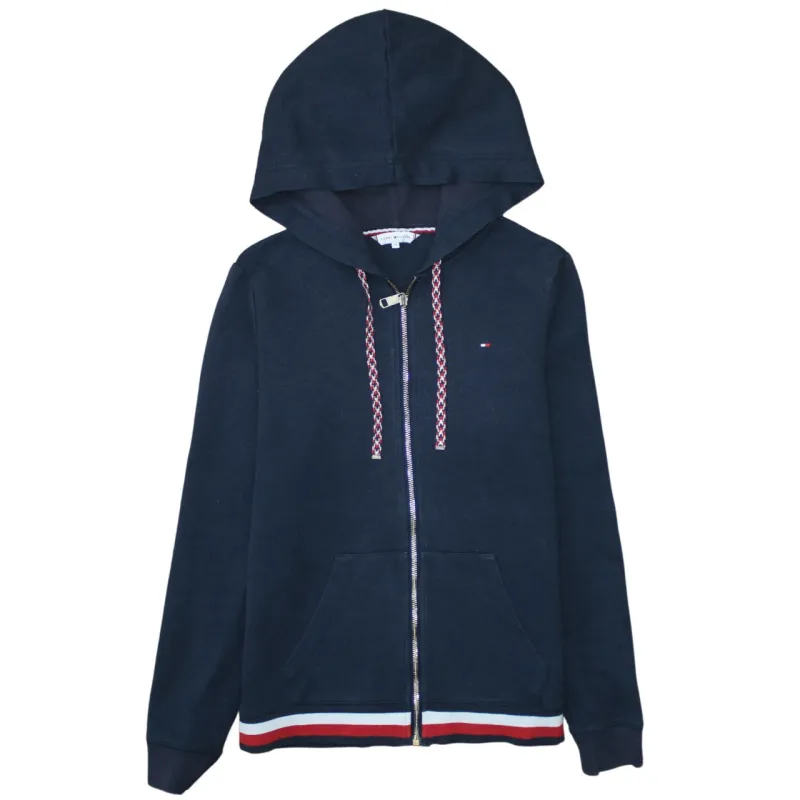 Tommy Hilfiger 90's Drawstring Pockets Full Zip Up Hoodie Medium Navy Blue made by Tommy Hilfiger