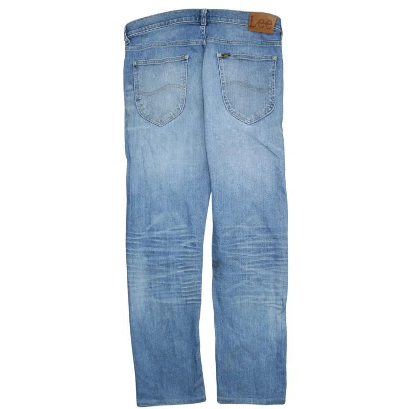 Lee Light Blue Jeans Men's 34 Distressed Faded Wash Straight Leg Denim Pants made by Lee
