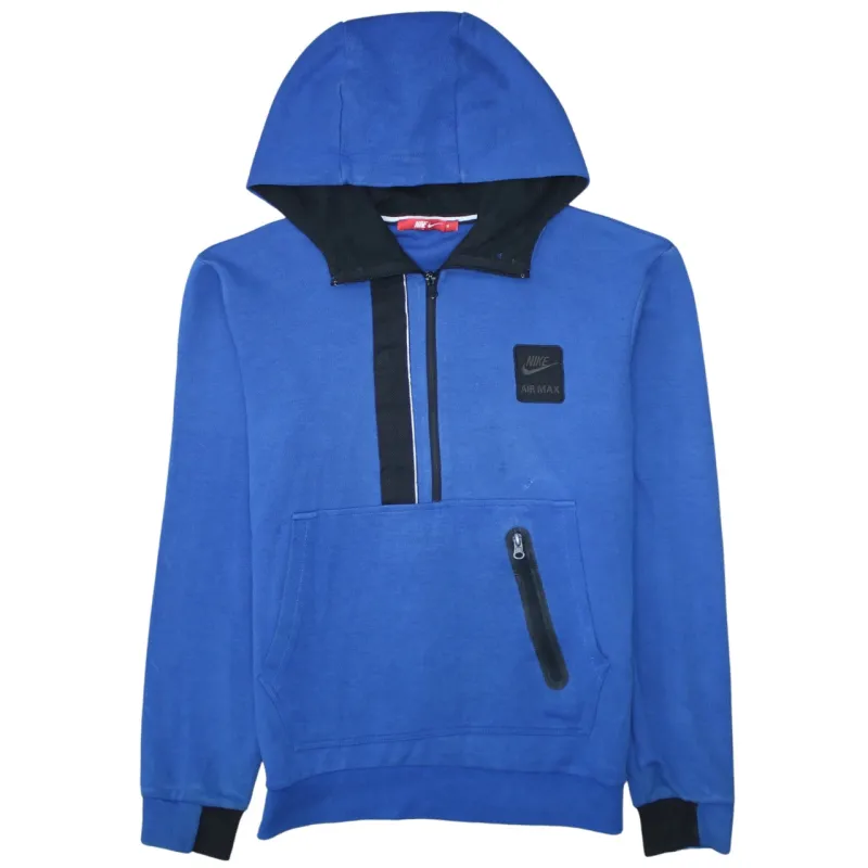 Nike Blue Hoodie Men's Medium Air Max Patch Half Zip Front Pocket Pullover Sweatshirt made by Nike