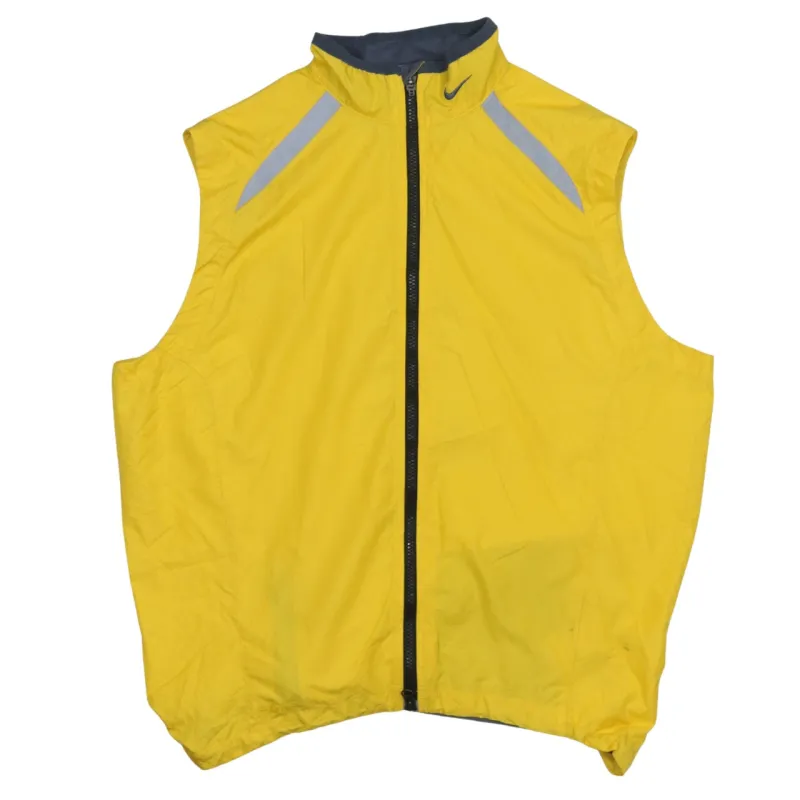 Nike Yellow Gilet Men's Large Embroidered Swoosh Reflective Zip Pockets Running Vest made by Nike