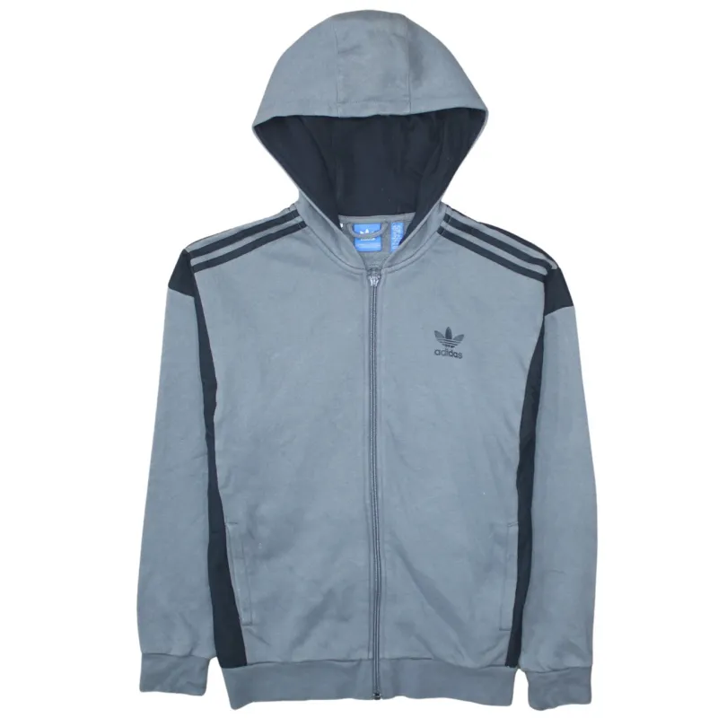Adidas Grey Full Zip Hoodie Men's Large Trefoil Printed Logo Three Stripe Sleeves Sweatshirt sold by Vintage Club