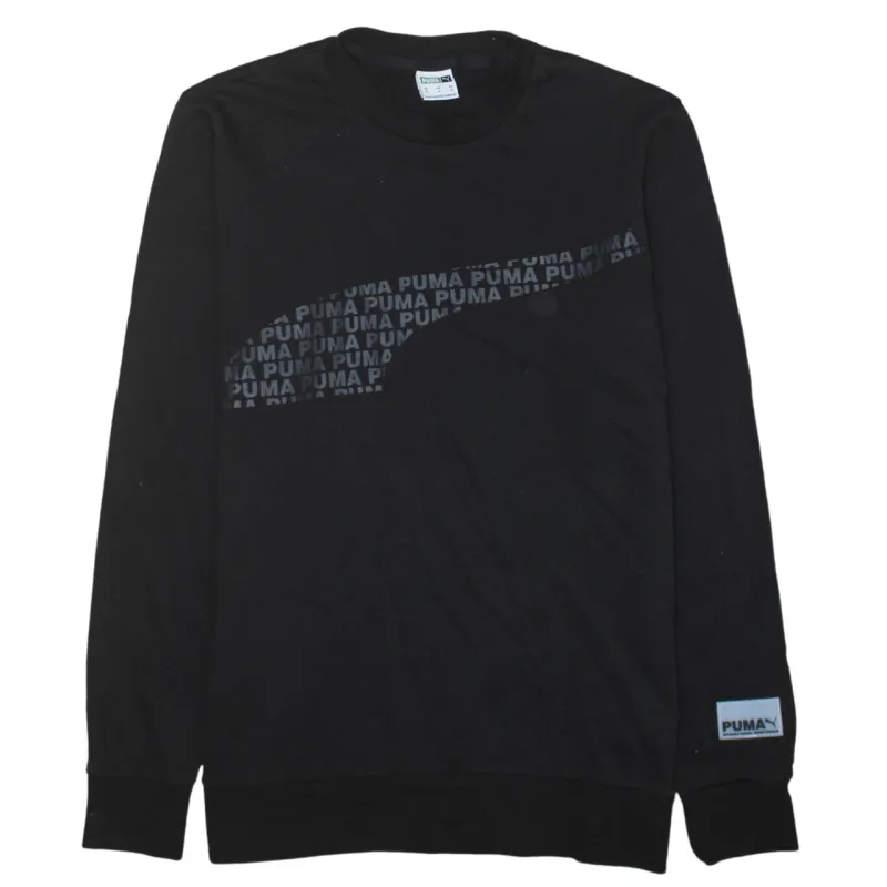 Puma Black Sweatshirt Men's Medium Printed Swoosh Logo Long Sleeve Crewneck Pullover Top sold by Vintage Club